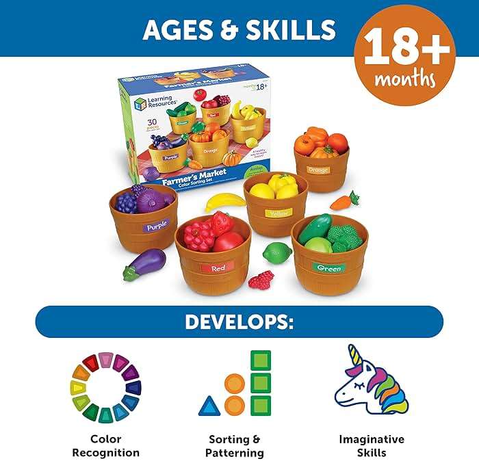 Learning Resources Farmer's Market Color Sorting Set - Pretend Play Food Sets for Kids Kitchen, Color Sorting Toys, Plastic Fruit and Vegetable Toy for Kids Kitchen Set, Play Food for Toddlers 1-3 - Image 6