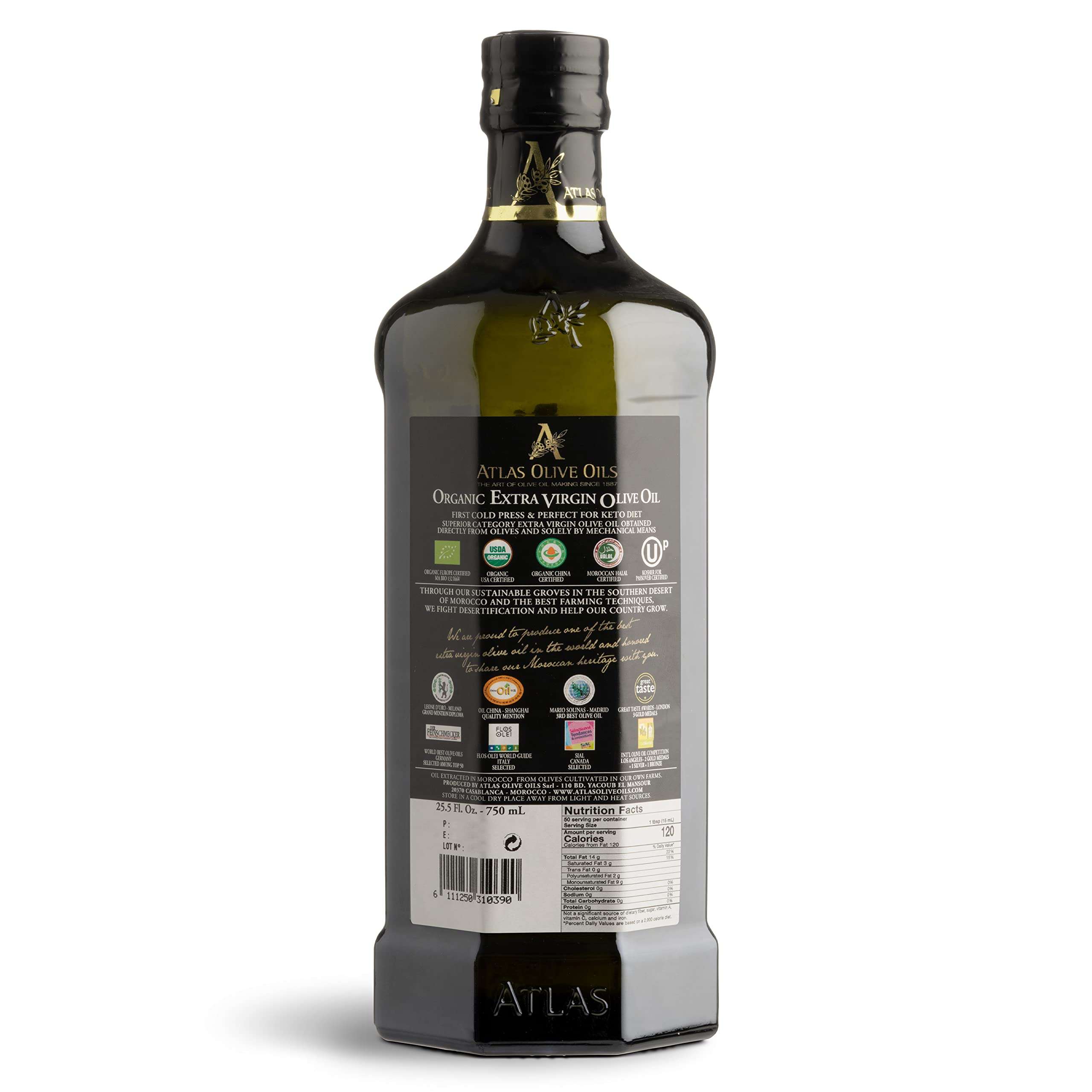 Atlas 750 mL Organic Cold Press Extra Virgin Olive Oil in Glass Bottle, Polyphenol Rich from Morocco | Newly Harvested Unprocessed from One Single Family Farm | Moroccan EVOO Trusted by Award-Winning Chefs - Image 2