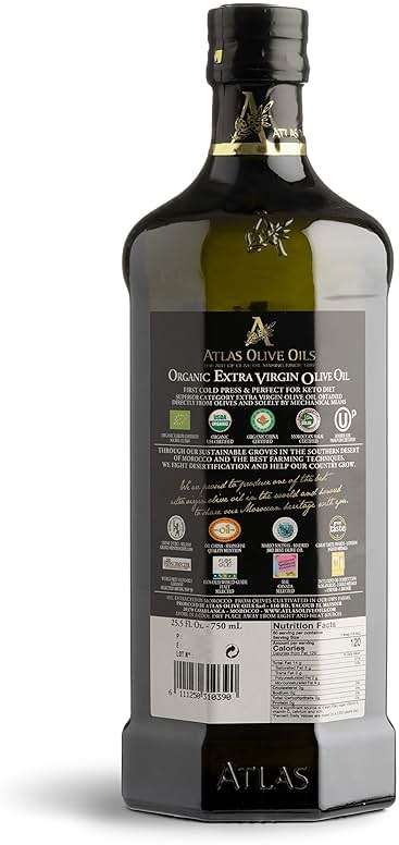 Atlas 750 mL Organic Cold Press Extra Virgin Olive Oil in Glass Bottle, Polyphenol Rich from Morocco | Newly Harvested Unprocessed from One Single Family Farm | Moroccan EVOO Trusted by Award-Winning Chefs - Image 2