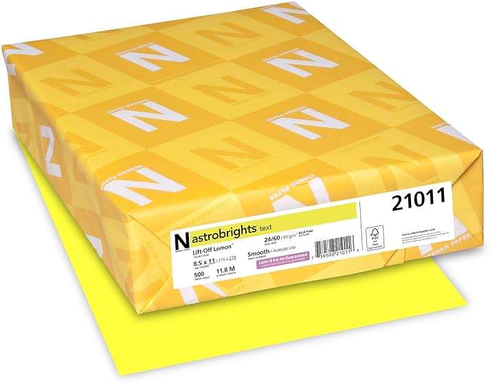 Bright Color Paper, Neenah Astrobrights®, Letter Paper Size, 24 Lb, FSC Certified®, Lift-Off Lemon, Ream Of 500 Sheets - Image 1