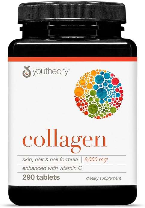 Youtheory Advanced Collagen - 6,000 mg Hydrolyzed Collagen Peptides - Includes Antioxidants & Contains Vitamin C - Hair Growth, Nails, Joint Health & Bone Support* - 290 Tablets (48-Day Supply) - Image 1