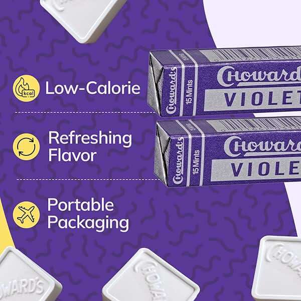 Choward's Violet Mints Candy | Bold Aromatic Flavor | Perfect for Snacks in Lunchboxes, Travel, Sharing, and Gifting | Nostalgic Vintage Candy | 6 Pack (15 Mints Per Package) - Image 5