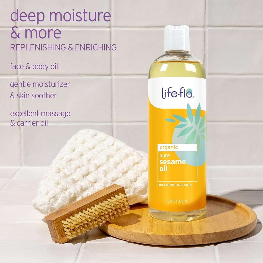 LIFE-FLO Organic Sesame Oil - Face and Body Oil - Body Moisturizer and Nutrient for Dry Skin Care - Ideal for Massage - Extracted from Organic Sesame Seeds - 60-Day Guarantee - 16oz - Image 3