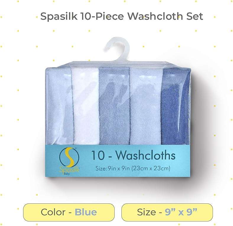 Spasilk Washcloth Wipes Set for Newborn Boys and Girls, Soft Terry Washcloth Set, Pack of 10, Blue - Image 4
