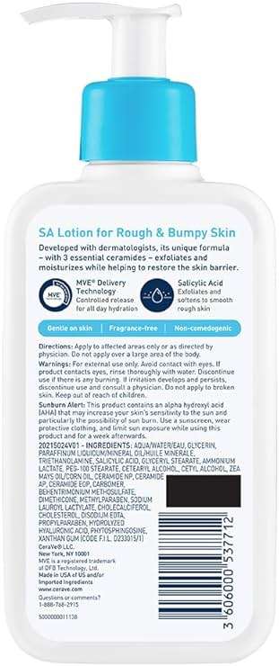 CeraVe SA Lotion for Rough & Bumpy Skin, Vitamin D, Hyaluronic Acid, Lactic Acid & Salicylic Acid Lotion, Fragrance Free & Allergy Tested, 8 Ounce - Image 9