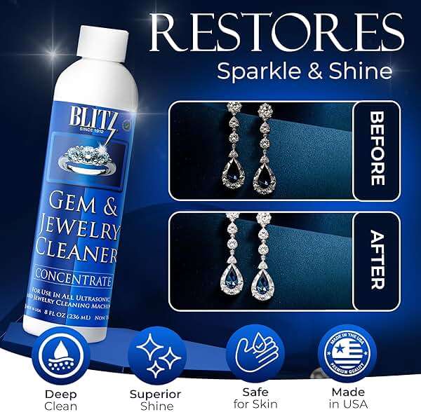 Blitz Gem & Jewelry Cleaner Liquid Concentrate for Gold, Silver, Platinum Jewelry Cleans Non-Porous, Precious & Semi-Precious Stones Non-Toxic, Non-Abrasive, Planet Friendly Made in USA 8oz (2 Pack) - Image 3