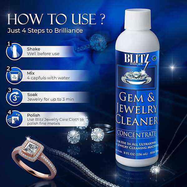 Blitz Gem & Jewelry Cleaner Liquid Concentrate for Gold, Silver, Platinum Jewelry Cleans Non-Porous, Precious & Semi-Precious Stones Non-Toxic, Non-Abrasive, Planet Friendly Made in USA 8oz (2 Pack) - Image 4