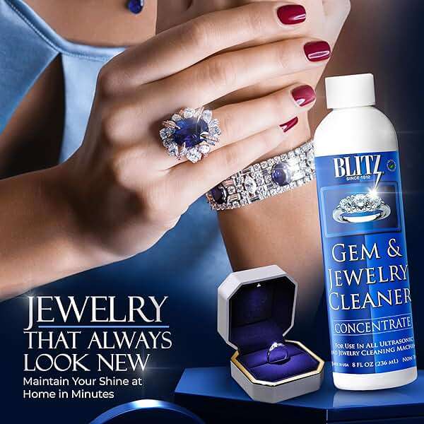 Blitz Gem & Jewelry Cleaner Liquid Concentrate for Gold, Silver, Platinum Jewelry Cleans Non-Porous, Precious & Semi-Precious Stones Non-Toxic, Non-Abrasive, Planet Friendly Made in USA 8oz (2 Pack) - Image 5