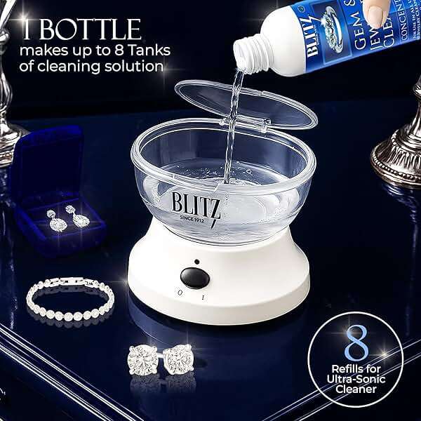 Blitz Gem & Jewelry Cleaner Liquid Concentrate for Gold, Silver, Platinum Jewelry Cleans Non-Porous, Precious & Semi-Precious Stones Non-Toxic, Non-Abrasive, Planet Friendly Made in USA 8oz (2 Pack) - Image 6