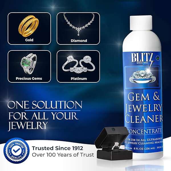 Blitz Gem & Jewelry Cleaner Liquid Concentrate for Gold, Silver, Platinum Jewelry Cleans Non-Porous, Precious & Semi-Precious Stones Non-Toxic, Non-Abrasive, Planet Friendly Made in USA 8oz (2 Pack) - Image 7