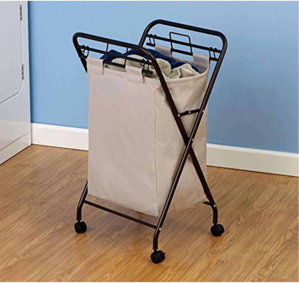 Household Essentials 7172 Rolling Laundry Hamper with Heavy-Duty Canvas Bag | Antique Bronze Frame - Image 2