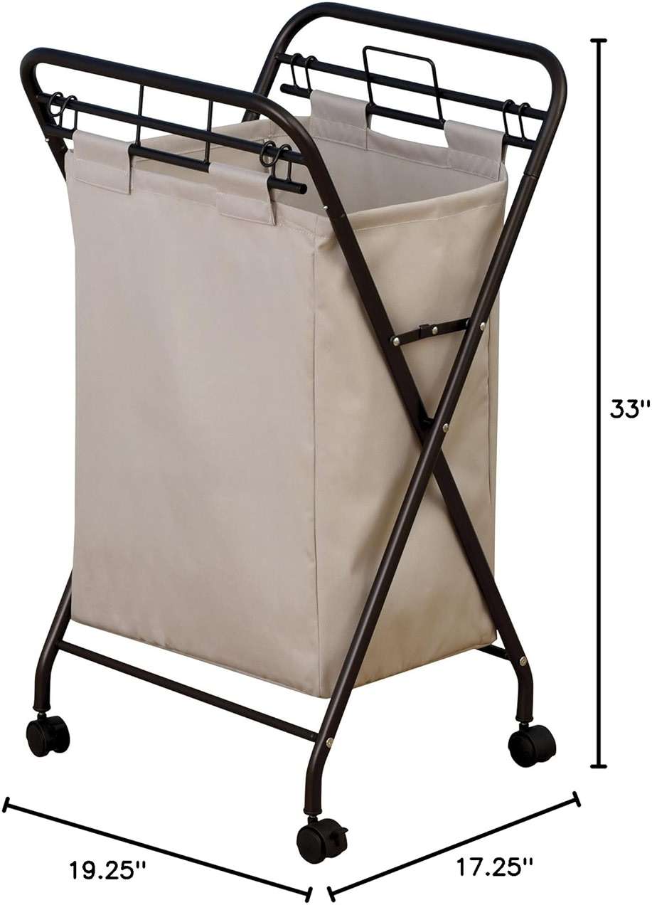Household Essentials 7172 Rolling Laundry Hamper with Heavy-Duty Canvas Bag | Antique Bronze Frame - Image 3