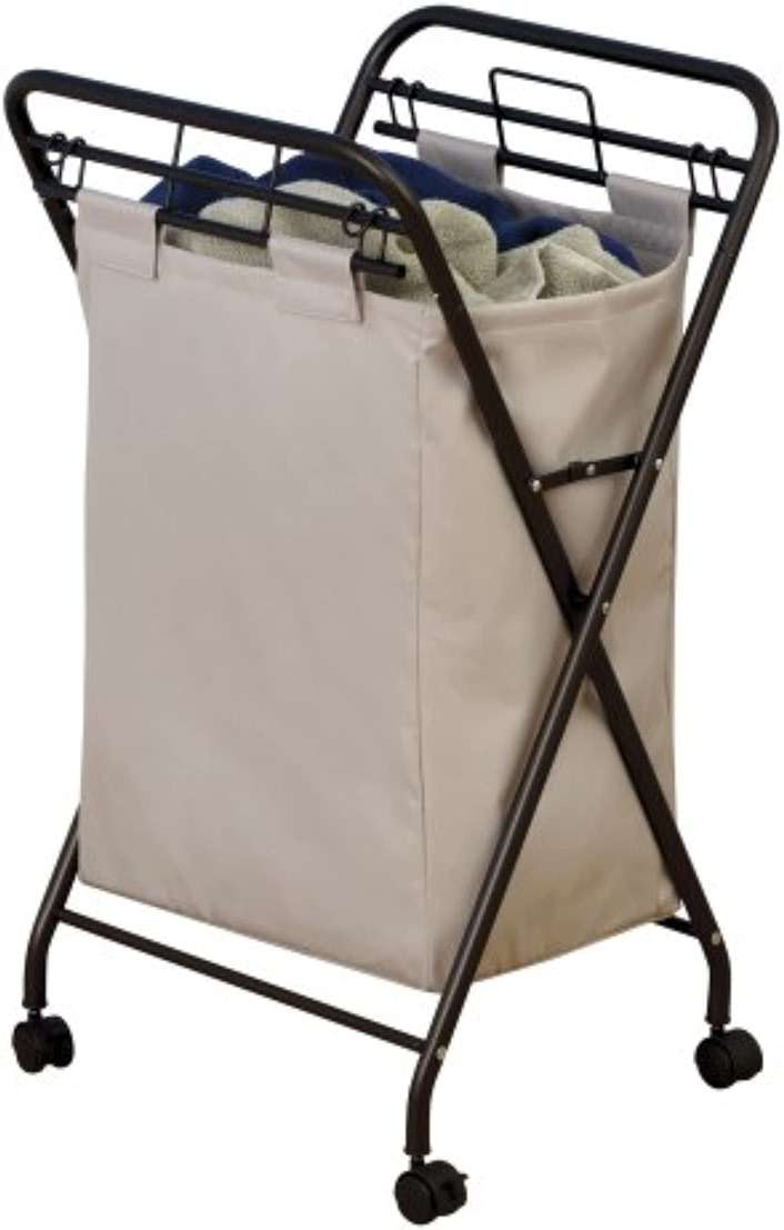 Household Essentials 7172 Rolling Laundry Hamper with Heavy-Duty Canvas Bag | Antique Bronze Frame - Image 4