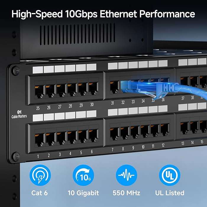 Cable Matters [UL Listed] 48 Port Patch Panel Rackmount or Wall Mount 19-Inch, 2U Cat6 Network Patch Panel for 10 Gigabit Ethernet, 110 or Krone Impact Tools Compatible - Image 2