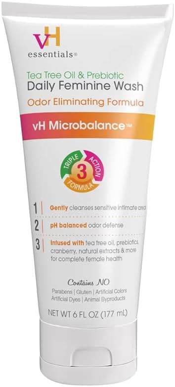vH essentials, Ph Balanced Daily Feminine Wash, Tea Tree Oil & Prebiotic, 6, Fl Oz, (Pack Of 1) 54306 Clear - Image 1