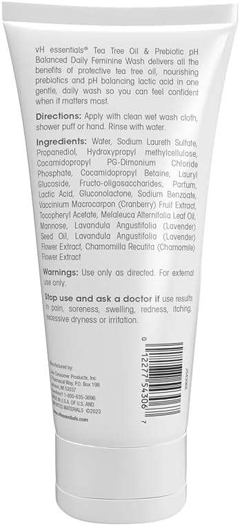 vH essentials, Ph Balanced Daily Feminine Wash, Tea Tree Oil & Prebiotic, 6, Fl Oz, (Pack Of 1) 54306 Clear - Image 2