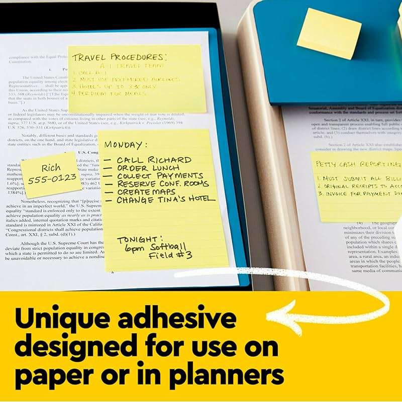 Post-it Notes, 3 in x 5 in, 12 Lined Sticky Notes Pads, 100 Sheets per Pad, Canary Yellow, The Original Post-it Note, School Supplies and Office Products - Image 6