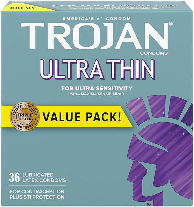 Trojan Ultra Thin Latex Lubricated Condoms for Men, Thin Condoms for a More Natural Feeling, Premium Latex to Help Reduce Risk of Pregnancy and Sexually Transmitted Infections (STIs), 36 count - Image 1