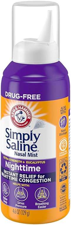 ARM & HAMMER Simply Saline Nighttime Drug-Free Mist for Nasal Congestion at Night, Extra Strength, Calming Eucalyptus, Safe to Use with Rx and OTC, For Adults and Kids Ages 2+, 4.6 oz (129 g) - Image 12