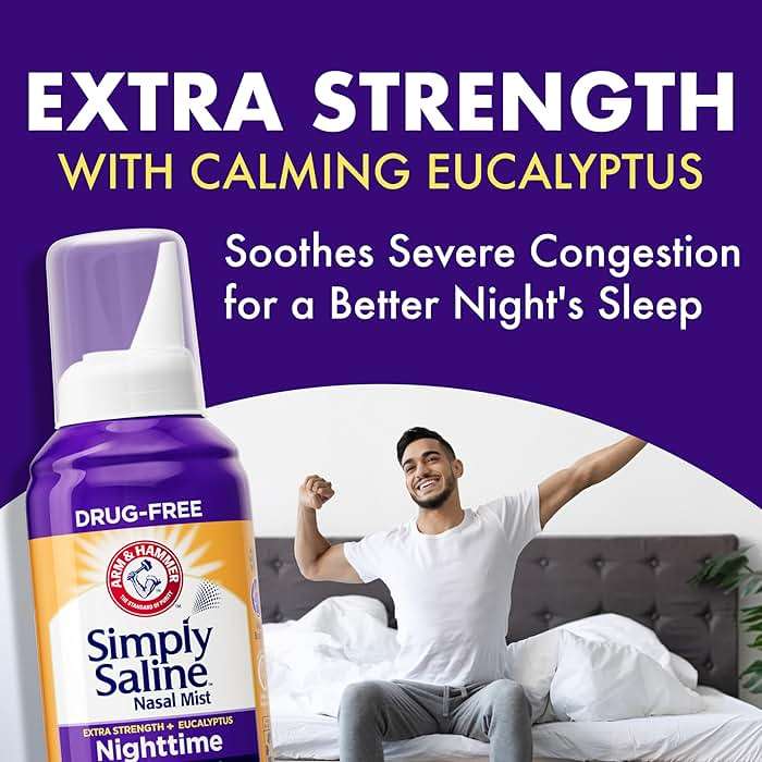 ARM & HAMMER Simply Saline Nighttime Drug-Free Mist for Nasal Congestion at Night, Extra Strength, Calming Eucalyptus, Safe to Use with Rx and OTC, For Adults and Kids Ages 2+, 4.6 oz (129 g) - Image 4