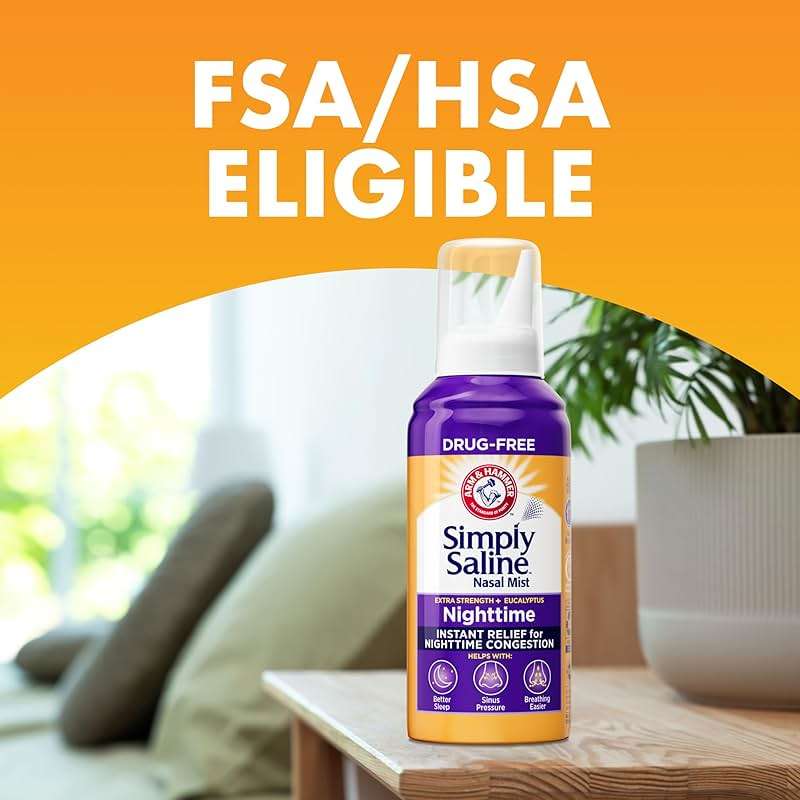 ARM & HAMMER Simply Saline Nighttime Drug-Free Mist for Nasal Congestion at Night, Extra Strength, Calming Eucalyptus, Safe to Use with Rx and OTC, For Adults and Kids Ages 2+, 4.6 oz (129 g) - Image 6