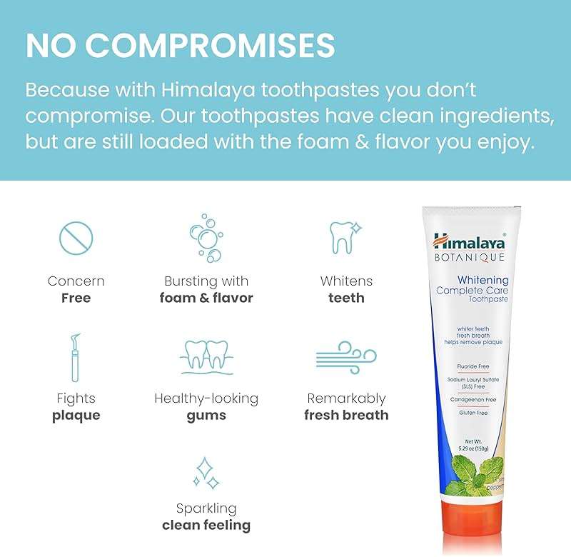 Himalaya Botanique Whitening Complete Care Toothpaste, Peppermint Flavor - Whitening Toothpaste Without Fluoride for Brighter Teeth & Fresh Breath - Vegan, Gluten Free, 5.29 oz - Image 3