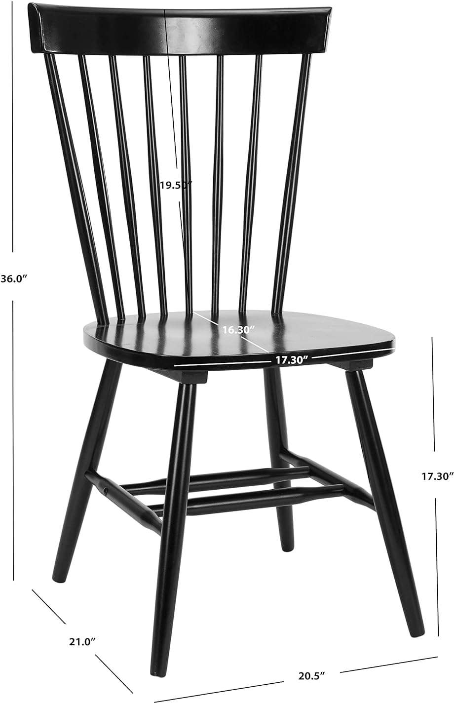 SAFAVIEH Furniture - Parker Spindle Dining Chair Set of 2 - Black - Solid Wood - Classic Windsor Design - Ideal for Dining Room, Kitchen, 17.3" Seat Height (AMH8500B-SET2) - Image 14