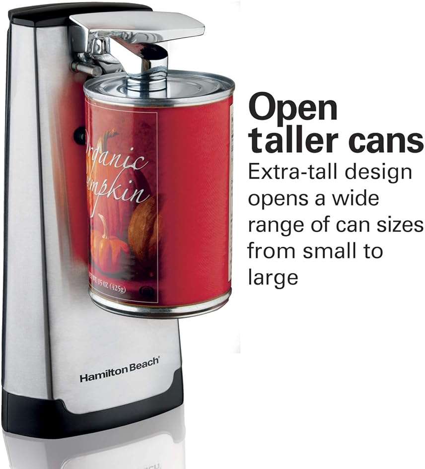 Hamilton Beach Extra-Tall Electric Automatic Can Opener with Easy-Clean Detachable Cutting Lever, Cord Storage, Knife Sharpener, Brushed Stainless Steel (76700) - Image 4