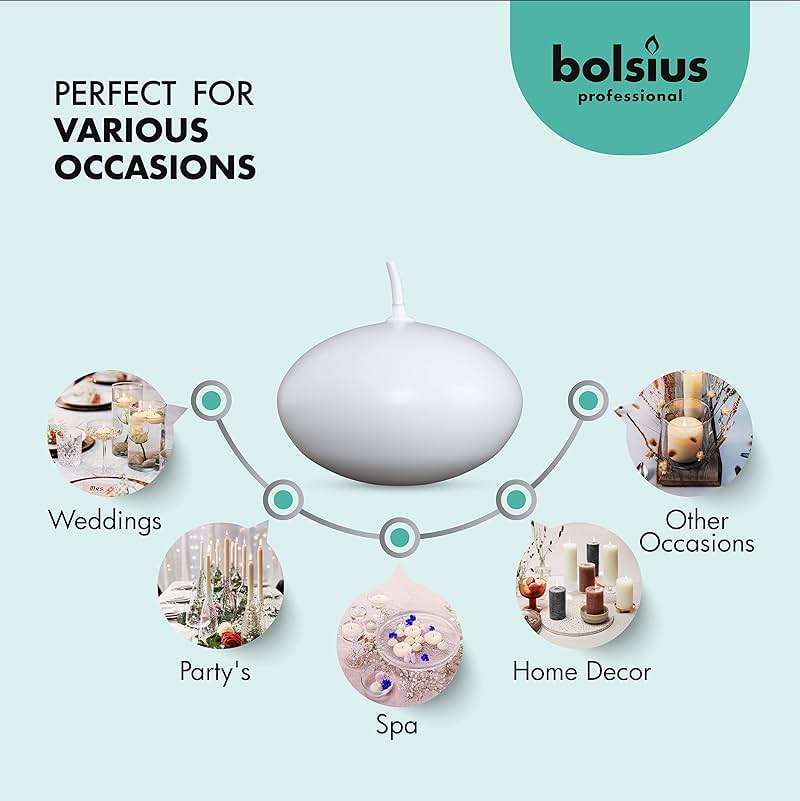 Bolsius White Floating Candles 1.75 Inch, 20 Pack Candle Set – 4,5 Hours Burn Time – Premium European Quality – Smokeless & Dripless Smooth Flame – 100% Cotton Wick – Beach, Wedding, & Party Accessory - Image 5