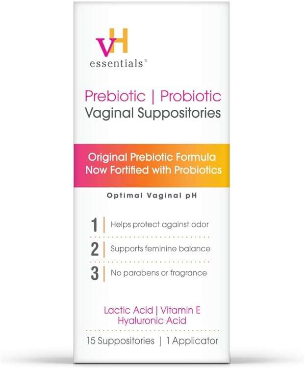 vH essentials Prebiotic pH Balanced Vaginal Suppositories, Naturally Protect Against Odor, 15 Count Box - Image 1