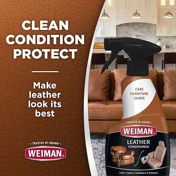 Weiman Leather Cleaner & Conditioner - Cleans, Restores & Protects Leather, UV Protection Prevent Cracking & Fading, Auto, Sofas, Shoes, Bags & All Finished Leather Surfaces, 1 Pack, 12 Fl Oz - Image 3