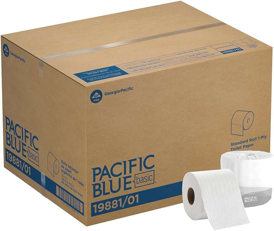 Pacific Blue Basic 1-Ply Embossed Toilet Paper (Previously Branded Envision), 19881/01, 550 Sheets Per Roll, 80 Rolls Per Case - Image 1