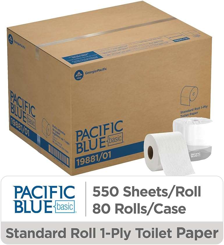 Pacific Blue Basic 1-Ply Embossed Toilet Paper (Previously Branded Envision), 19881/01, 550 Sheets Per Roll, 80 Rolls Per Case - Image 3