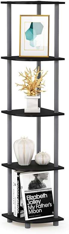Furinno TURN-N-TUBE Corner Shelf, 5-Tier Corner Bookshelf, Open Storage Shelves, for Organization and Storage, Living Room, Home Office, Garage, Bedroom, Black - Image 1