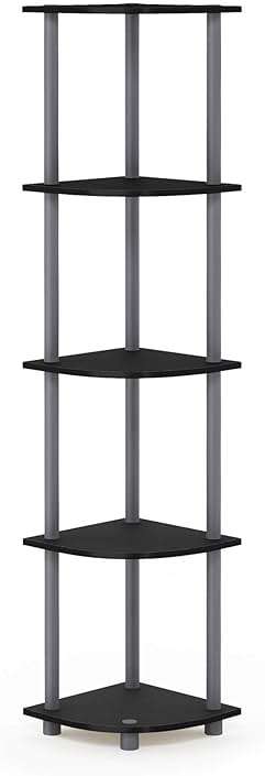 Furinno TURN-N-TUBE Corner Shelf, 5-Tier Corner Bookshelf, Open Storage Shelves, for Organization and Storage, Living Room, Home Office, Garage, Bedroom, Black - Image 6