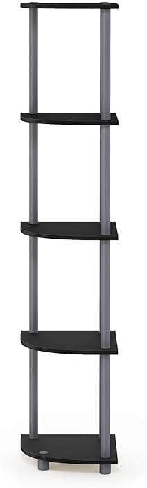 Furinno TURN-N-TUBE Corner Shelf, 5-Tier Corner Bookshelf, Open Storage Shelves, for Organization and Storage, Living Room, Home Office, Garage, Bedroom, Black - Image 7