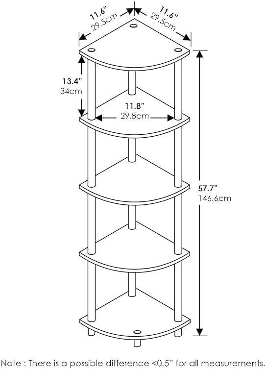 Furinno TURN-N-TUBE Corner Shelf, 5-Tier Corner Bookshelf, Open Storage Shelves, for Organization and Storage, Living Room, Home Office, Garage, Bedroom, Black - Image 8