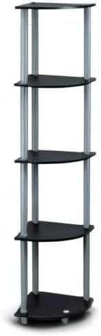 Furinno TURN-N-TUBE Corner Shelf, 5-Tier Corner Bookshelf, Open Storage Shelves, for Organization and Storage, Living Room, Home Office, Garage, Bedroom, Black - Image 9