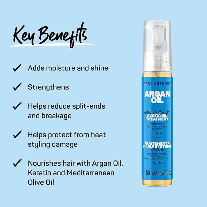 Marc Anthony Exotic Argan Oil Treatment with Keratin - Ultra-Lightweight Hair Oil Treatment Hydrates & Strengthens for Shiny, Healthy-Looking Hair for All Hair Types - Sulfate & Paraben Free - Image 2