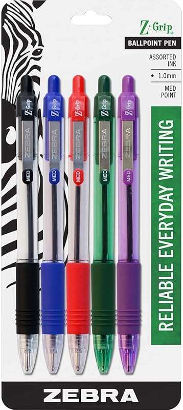 Zebra Pen Z-Grip Ballpoint Retractable Pen, 1.0mm, Assorted, 5-Pack - Image 1