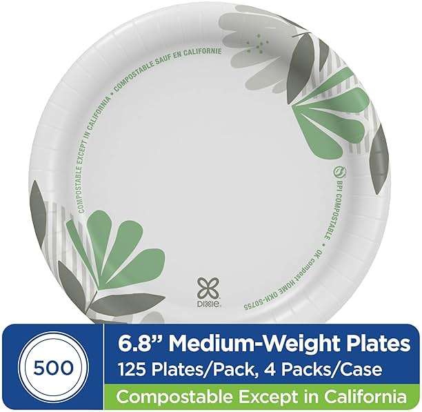 Dixie 6.8 Inch Medium-Weight Paper Plates By GP PRO, Pathways Botanical Design, 500 Count (125 Disposable Plates Per Pack, 4 Packs Per Case), UX7WS - Image 2