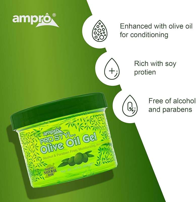 AmPro Pro Styl Protein Styling Gel - Moisturizes and Defines Strands - Helps Protect and Hydrate, Tames and Adds Shine without Weighing Down Tresses - Alcohol and Paraben Free - Olive - 10 oz - Image 5