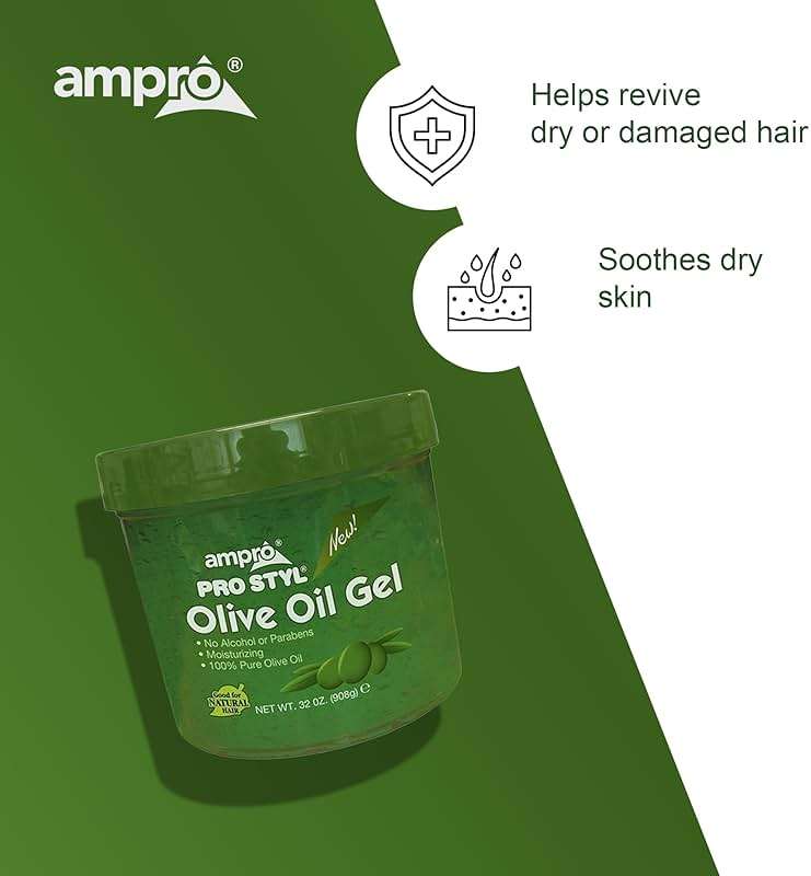 AmPro Pro Styl Protein Styling Gel - Moisturizes and Defines Strands - Helps Protect and Hydrate, Tames and Adds Shine without Weighing Down Tresses - Alcohol and Paraben Free - Olive - 32 oz - Image 4