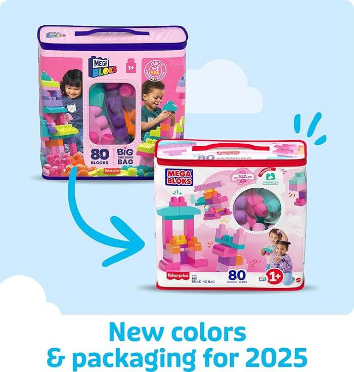 MEGA BLOKS First Builders Toddler Blocks Toys Set, Big Building Bag Collection with 80 Pieces and Storage, Pink, Ages 1+ Years - Image 2