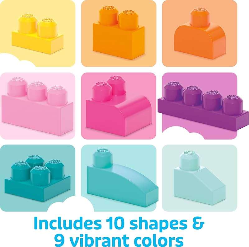 MEGA BLOKS First Builders Toddler Blocks Toys Set, Big Building Bag Collection with 80 Pieces and Storage, Pink, Ages 1+ Years - Image 4