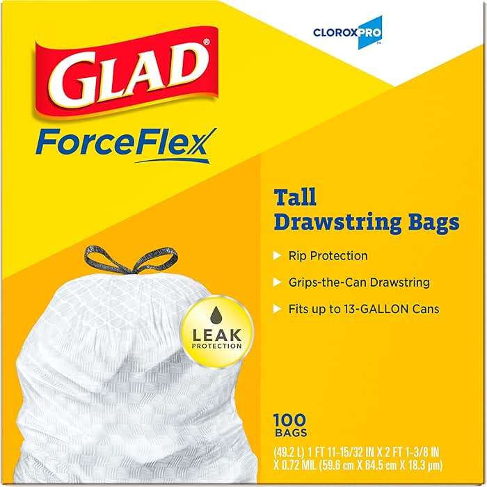 CloroxPro Glad ForceFlex Tall Drawstring Trash Bags, 13 Gal, 100 Ct (Pack May Vary) - Image 10
