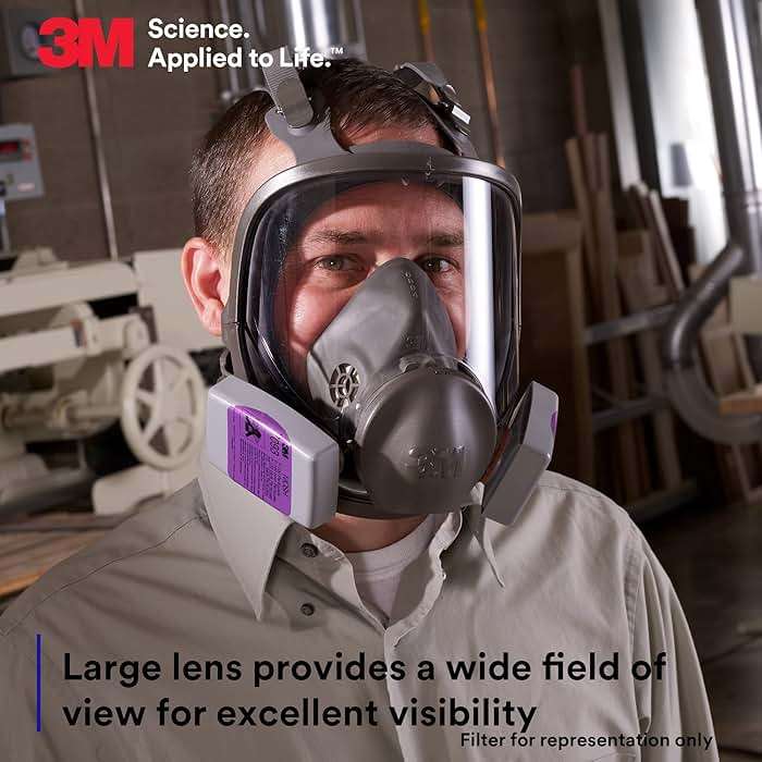 3M Full Facepiece Reusable Respirator 6800, NIOSH, Large Lens, ANSI High Impact Eye Protection, Silicone Face Seal, Four-Point Harness, Comfortable Fit, Painting, Dust, Chemicals, Medium - Image 6