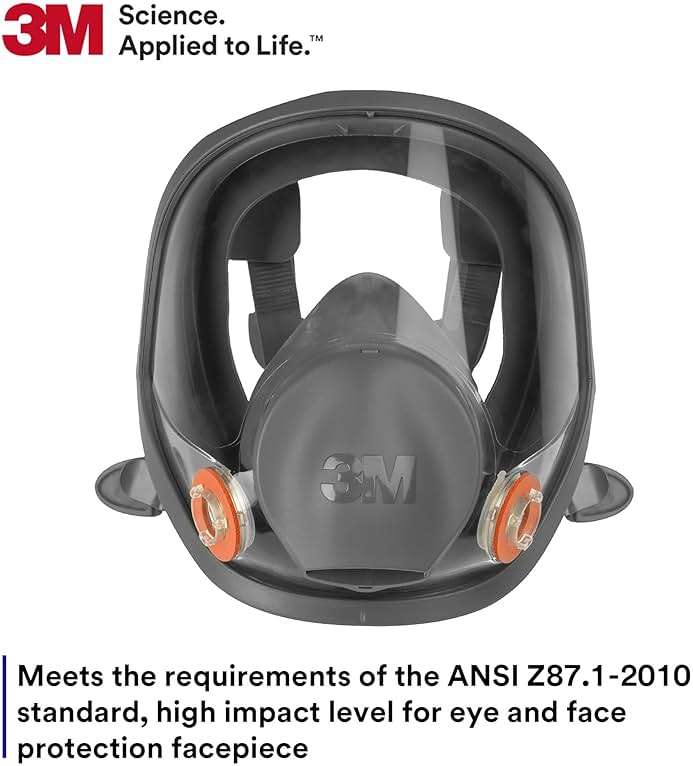 3M Full Facepiece Reusable Respirator 6800, NIOSH, Large Lens, ANSI High Impact Eye Protection, Silicone Face Seal, Four-Point Harness, Comfortable Fit, Painting, Dust, Chemicals, Medium - Image 7