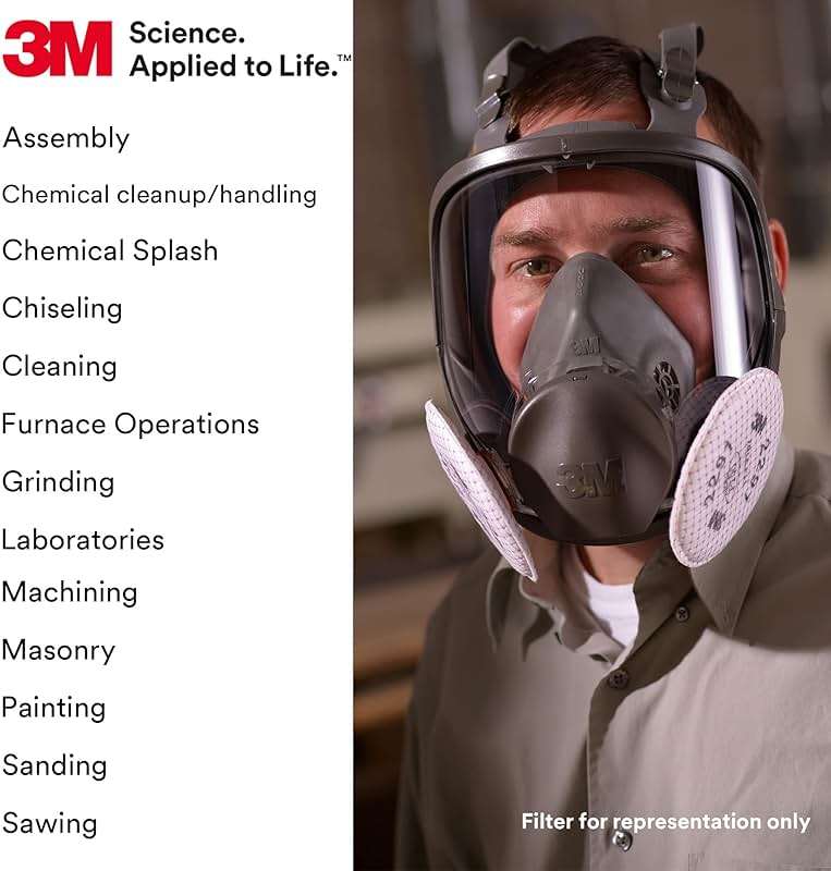3M Full Facepiece Reusable Respirator 6800, NIOSH, Large Lens, ANSI High Impact Eye Protection, Silicone Face Seal, Four-Point Harness, Comfortable Fit, Painting, Dust, Chemicals, Medium - Image 9