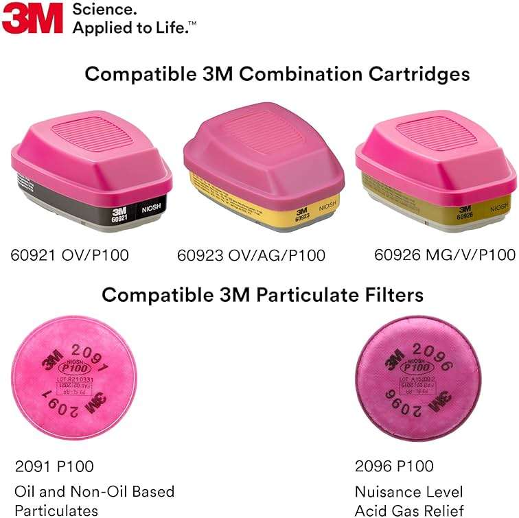 3M Full Facepiece Reusable Respirator 6800, NIOSH, Large Lens, ANSI High Impact Eye Protection, Silicone Face Seal, Four-Point Harness, Comfortable Fit, Painting, Dust, Chemicals, Medium - Image 10